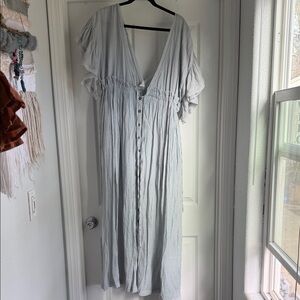 Vici Light Gray Ruffled Maxi Dress